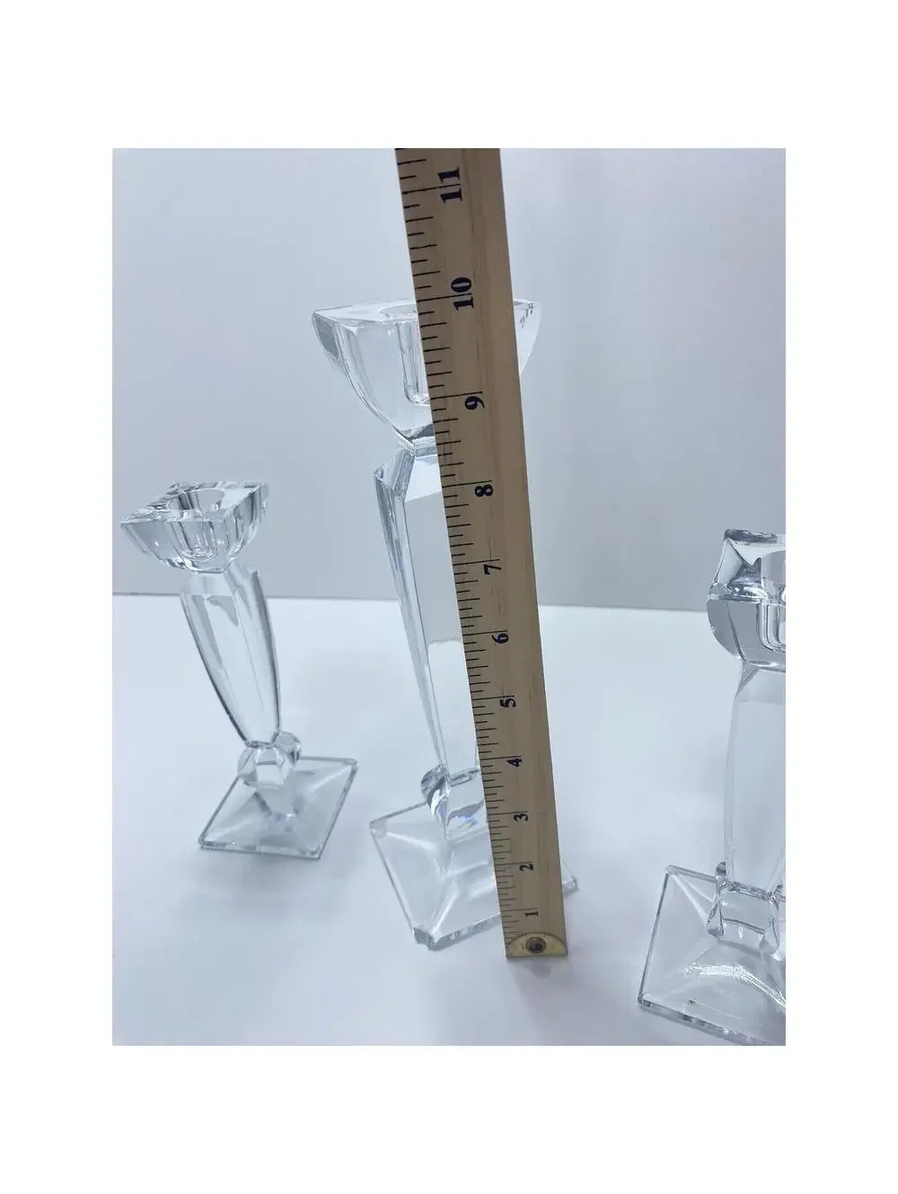 Glass Candle Holder Set 3-Piece Modern Clear Candlesticks 2 Small 1 Large Elegan